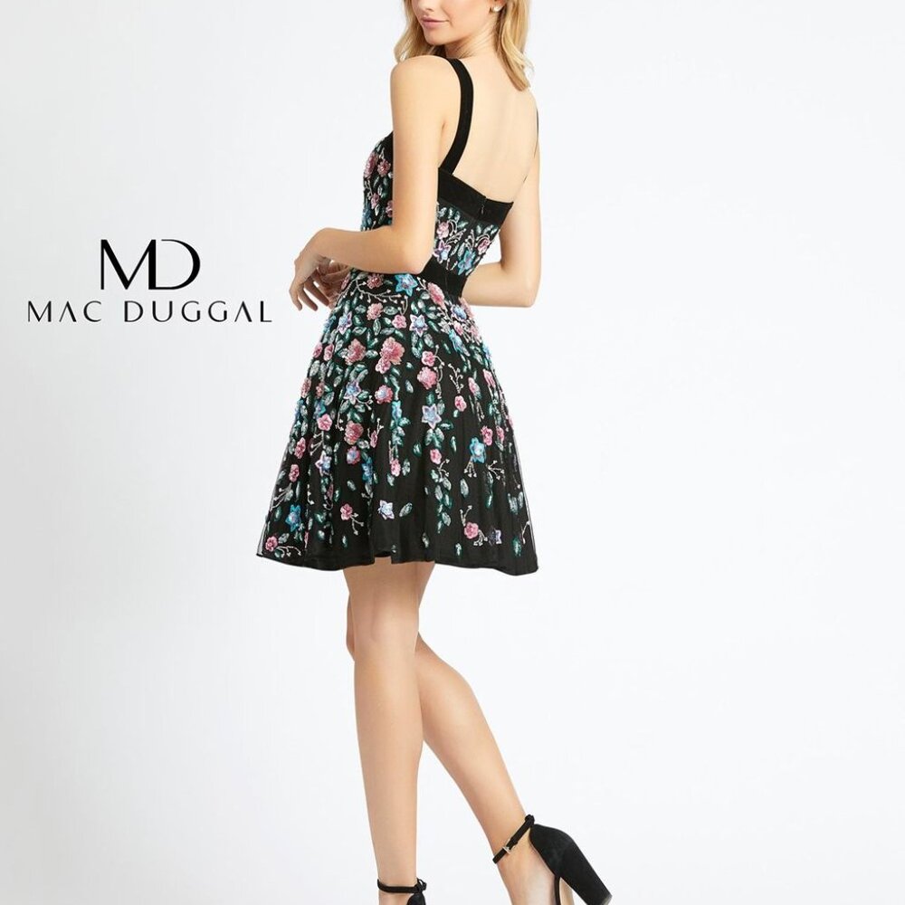 NWT Mac Duggal Sequin‎ Floral Fit & Flare Mini Dress size 2 4984 BLACK MULTI - Picture 8 of 11